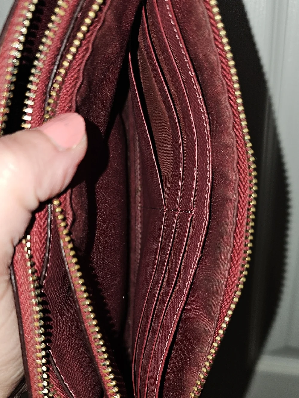 Coach Dark Red Metallic Large Wristlet